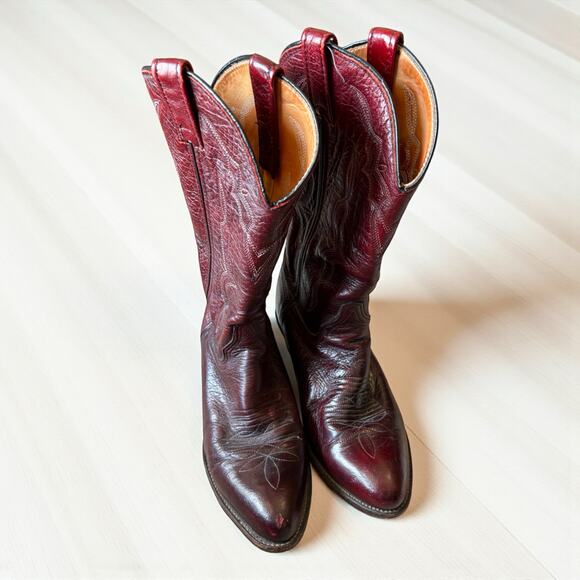 Vintage Heritage West Cowboy Leather Boots Maroon Western 8/12 D - Picture 3 of 7